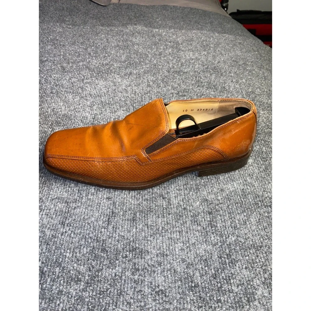 Adolfo Casual Loafer Shoes Men's 10M Brown Perforated Leather Square Toe Slip On